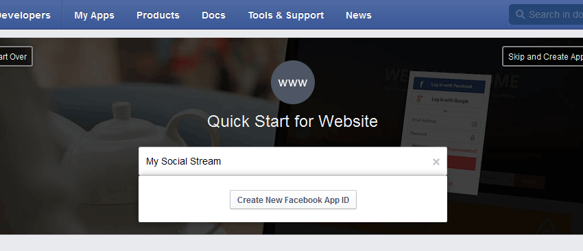 Create New Facebook App